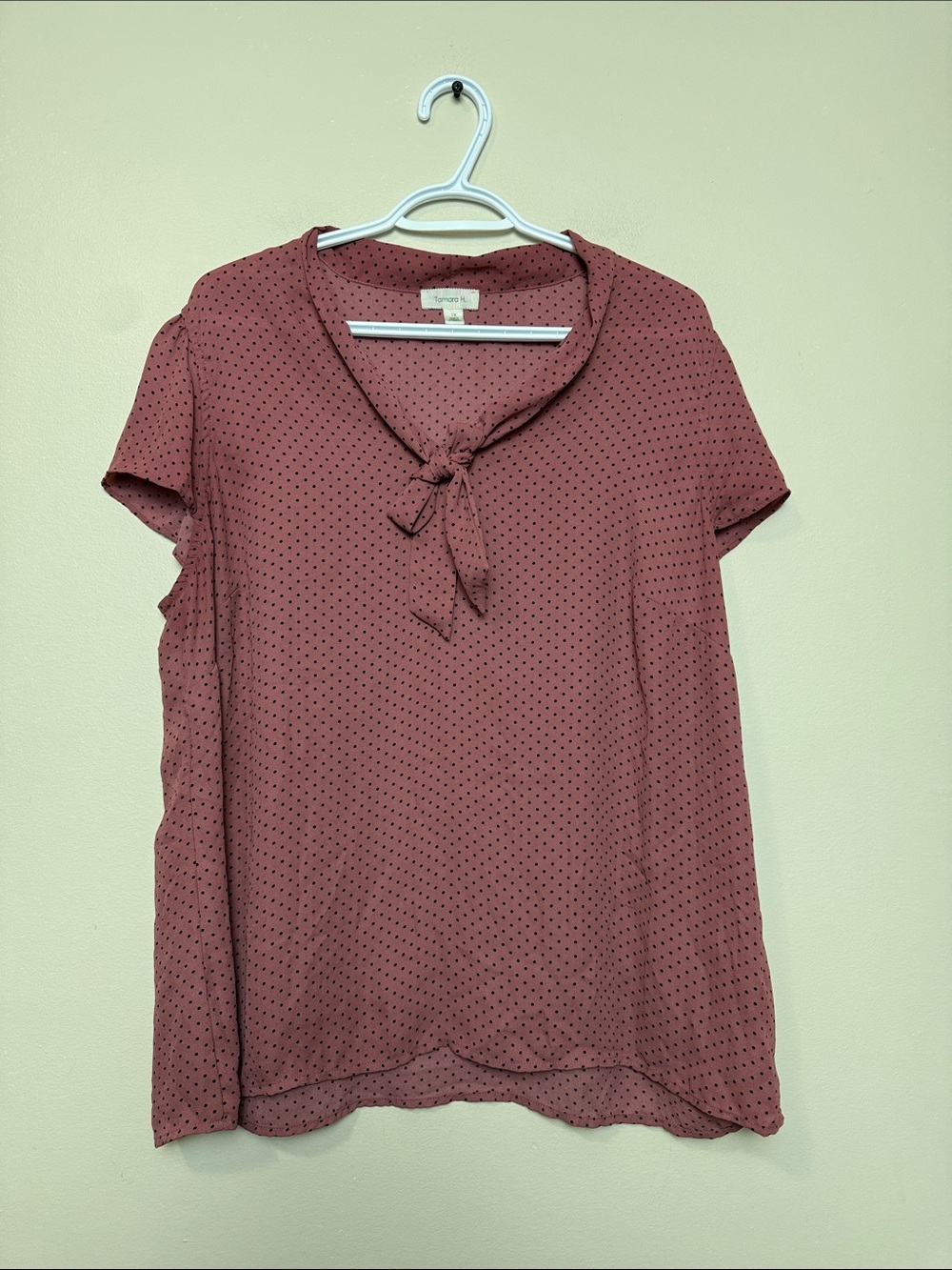 Tamara H Mauve Dot Tie-Neck Short Sleeve Blouse size 1X